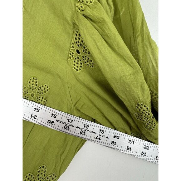 LABEL RITU KUMAR GREEN SOLID TIE UP SHORT DRESS Size Small Puff Sleeve - Picture 11 of 12